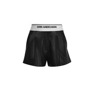 NWT Ann Andelman black stretch waist leather shorts